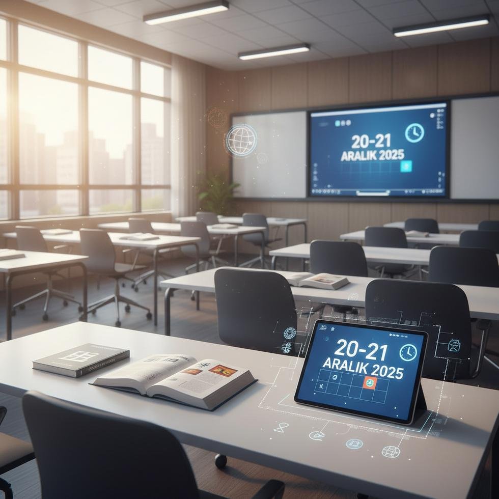 Modern bir sınıfta sınava hazırlanan öğrenciler