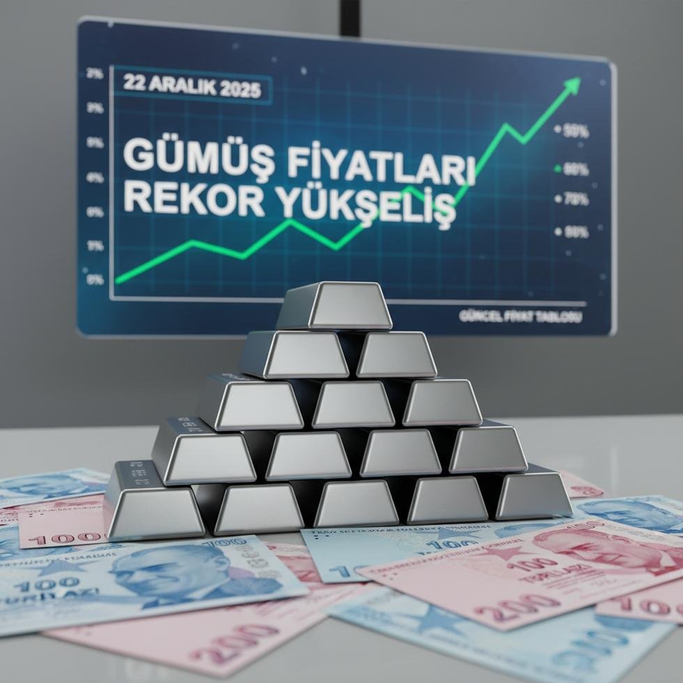Yükselen gümüş fiyatlarını ve Türk lirası ile silver barları gösteren modern finansal tablo