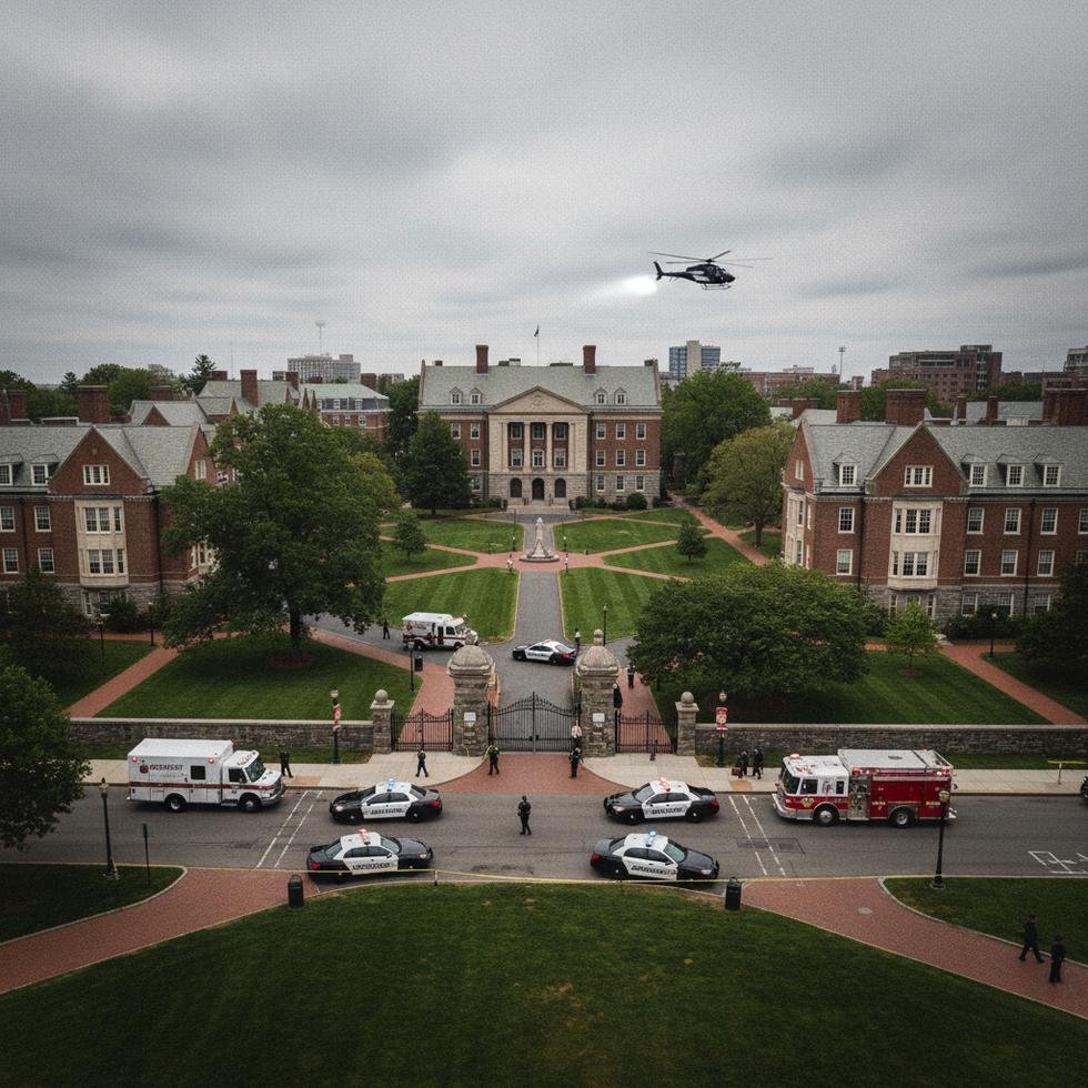 Brown Üniversitesi kampüsünde polis ve acil durum araçları