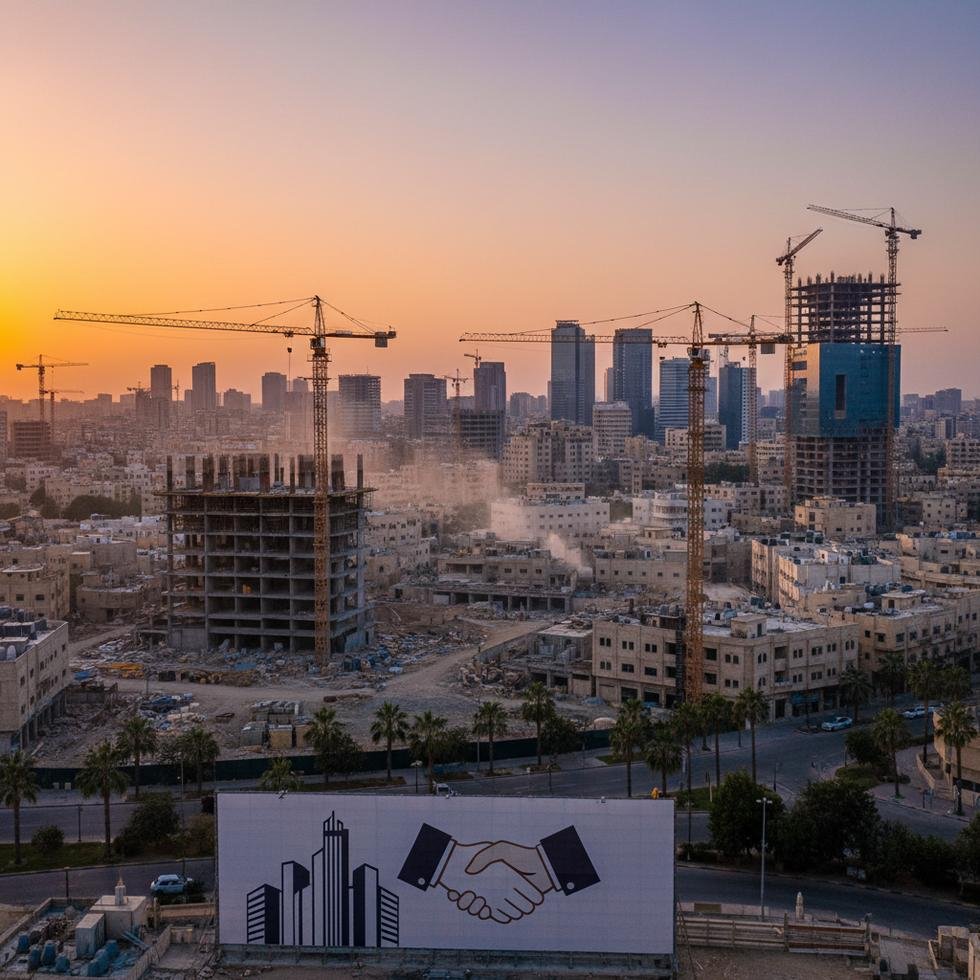 Gazze’de yeniden inşa çalışmaları yürüten işçiler ve vinçler