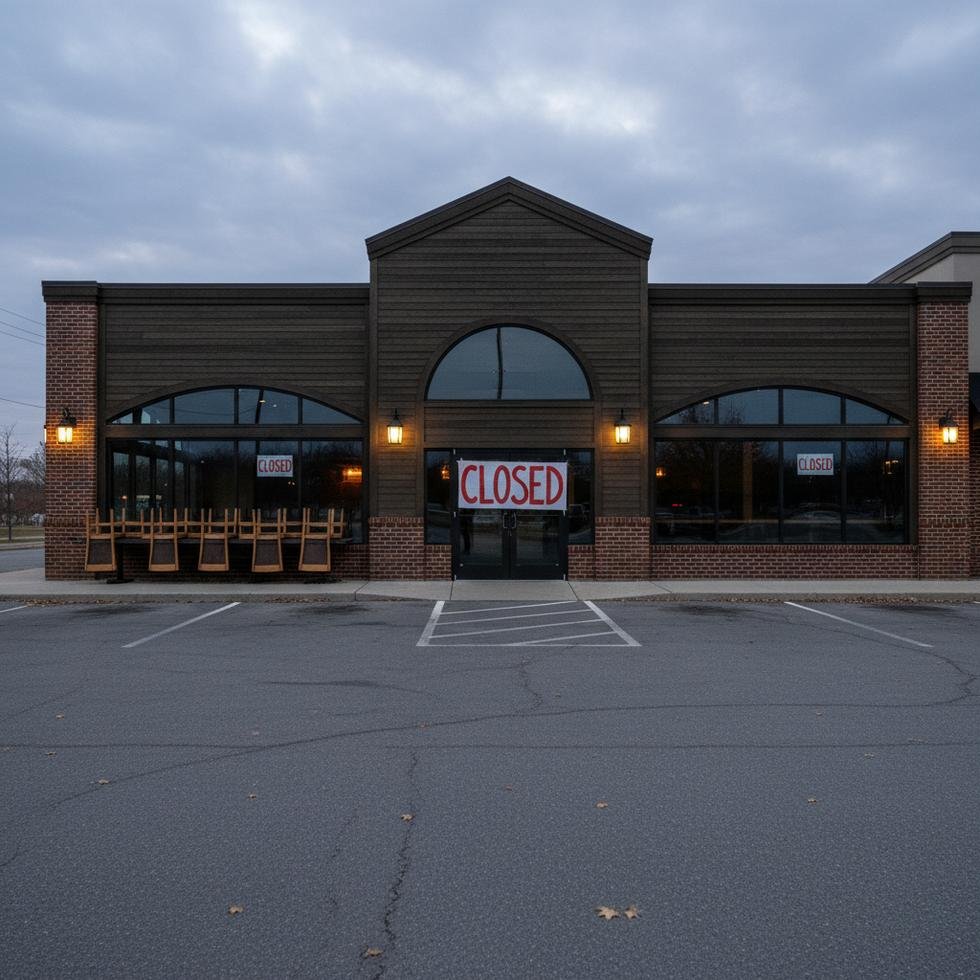 ABD'de kapalı bir et restoranı şubesi ve tabela