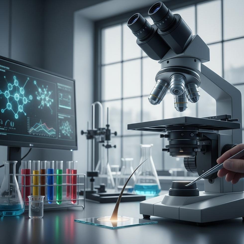 Saç testi laboratuvarında analiz yapan uzman bir bilim insanı.