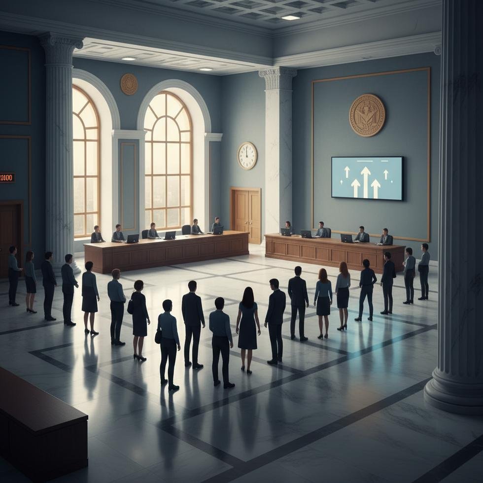 Kamu ofisinde iş görüşmesine katılan insanlar