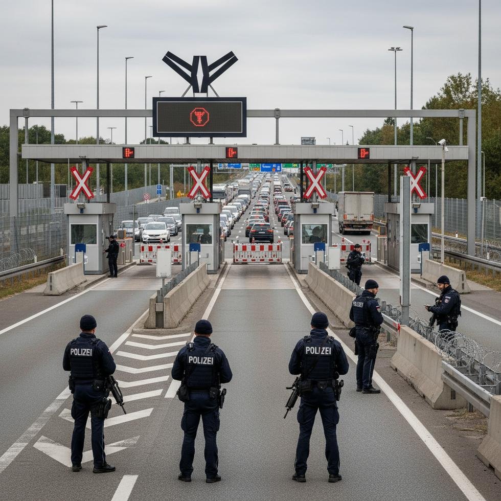 Almanya sınırında görev yapan Alman polisleri pasaport kontrolü sırasında