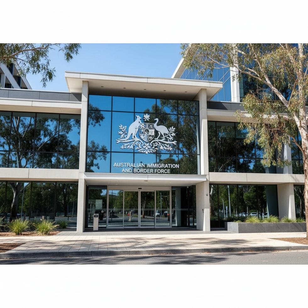 Avustralya Göçmenlik Ofisi önünde resmi logo