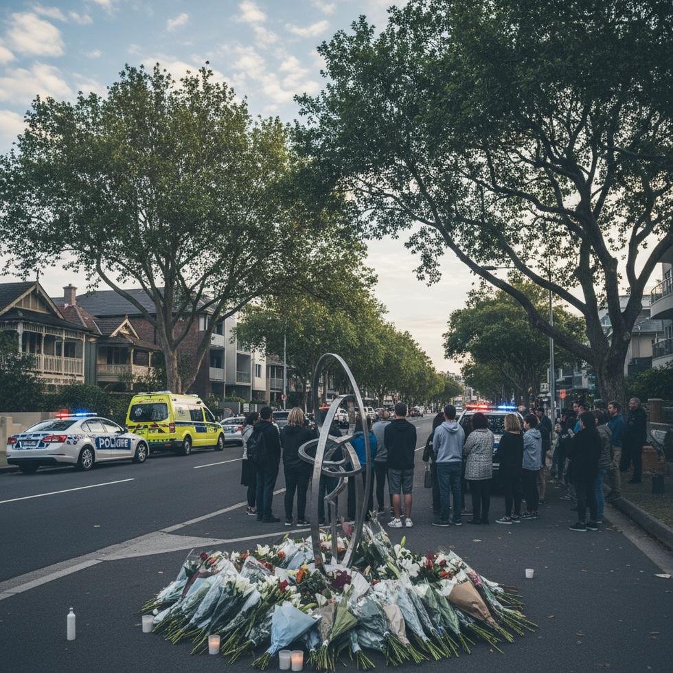 Avustralya'da polis ve acil yardım ekiplerinin bulunduğu Bondi caddesi.