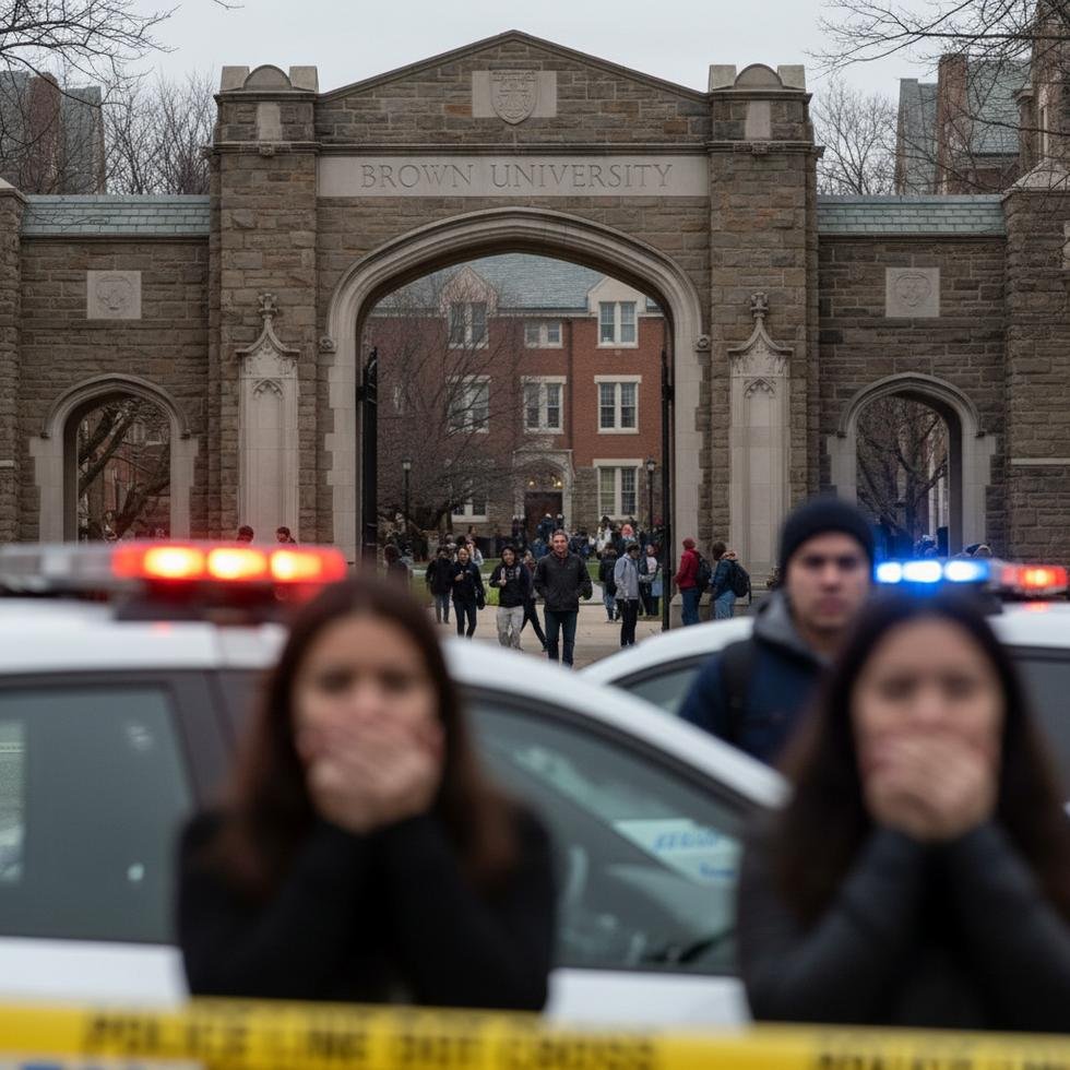 ABD'de bir üniversite kampüsü ve acil durum polis araçları