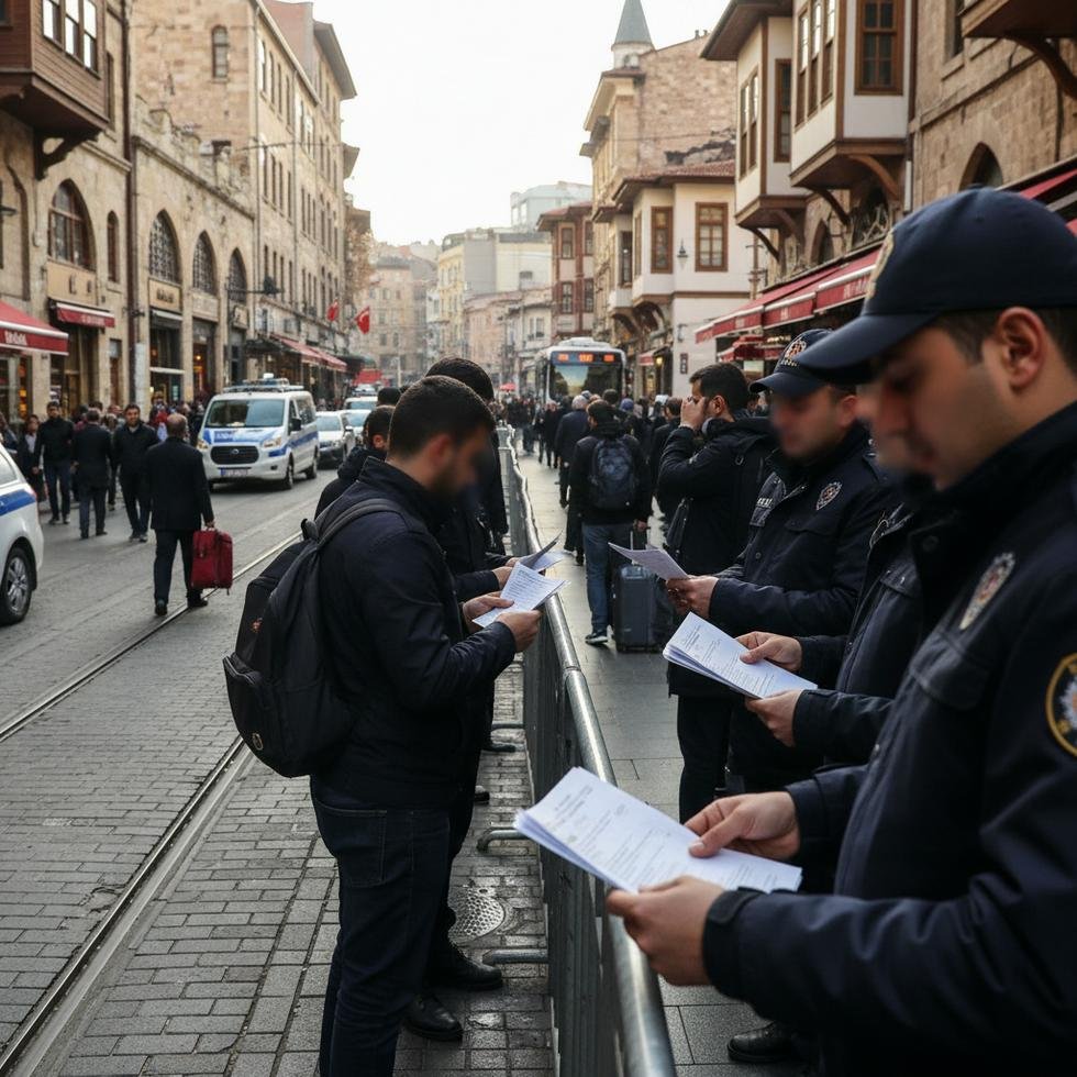 Bursa’da polis ekipleri sokakta göçmenlerin kimliklerini kontrol ediyor