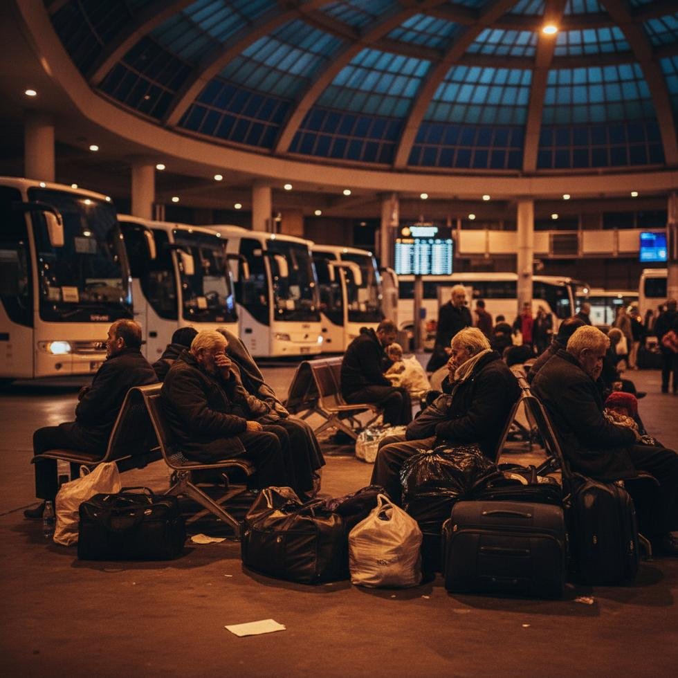 Ankara Şehirlerarası Otobüs Terminali'nde geceleyen insanlar.