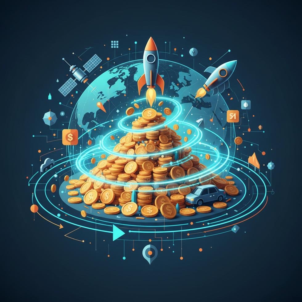 Elon Musk ve finansal büyüklüğü simgeleyen fütüristik teknoloji illüstrasyonu