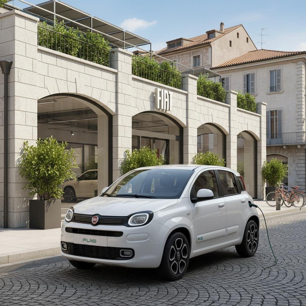 Fiat Grande Panda hibrit versiyonu otomobil galerisi önünde