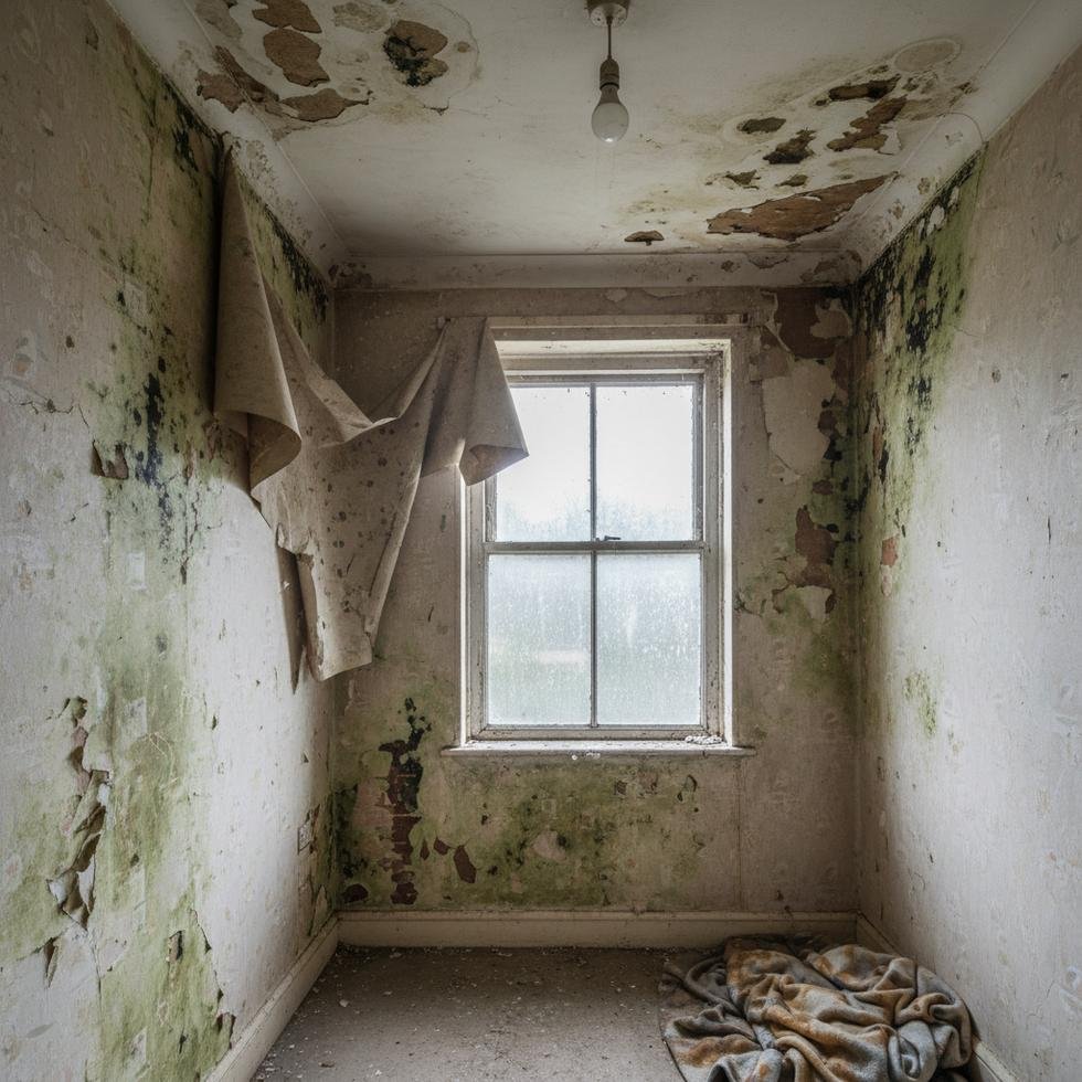 İngiltere'de küf ve nem sorunu yaşayan bir evde endişeli bir aile.