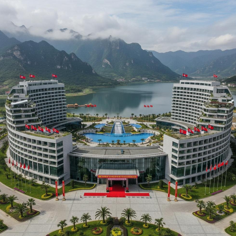 Kuzey Kore’de açılan lüks otellerin ve modern tatil kompleksinin Samjiyon’da görünümü