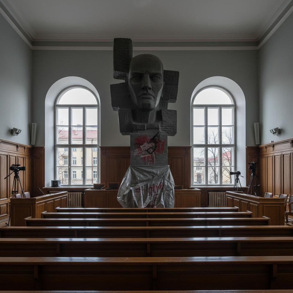 Litvanya’da mahkeme salonunda anıt tahribatı davası görülürken çekilmiş bir fotoğraf
