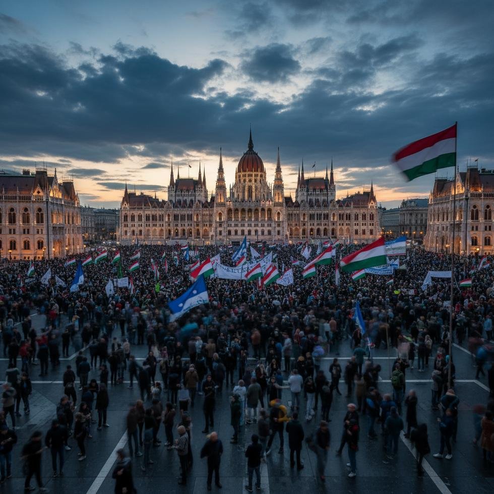 Budapeşte'deki geniş katılımlı hükümet karşıtı protesto kalabalığı