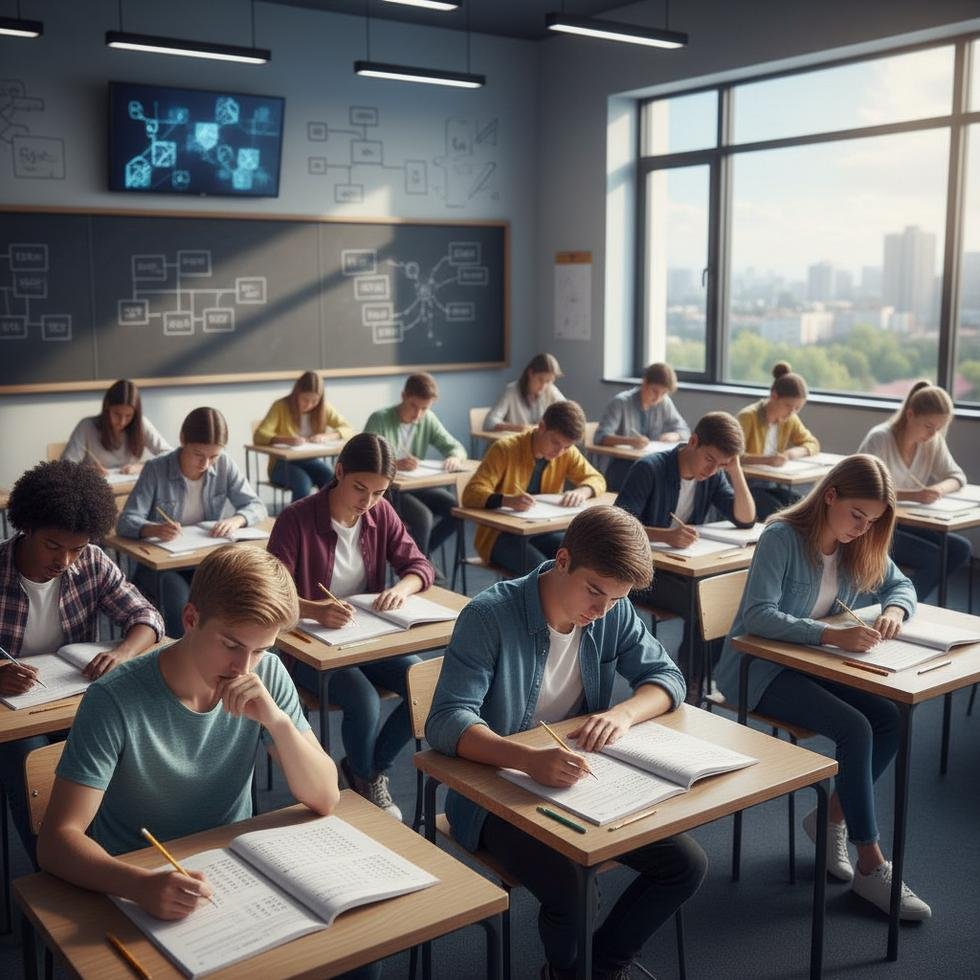 Türk öğrencilerin sınıfta yeni nesil sınav sorularıyla mücadele ettiği an.