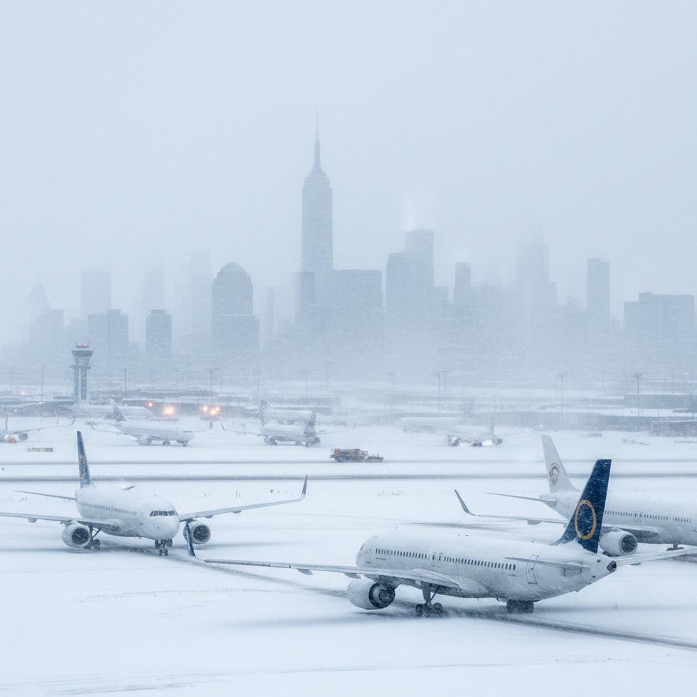 New York City'de yoğun kar yağışı ve kapalı havaalanı pisti