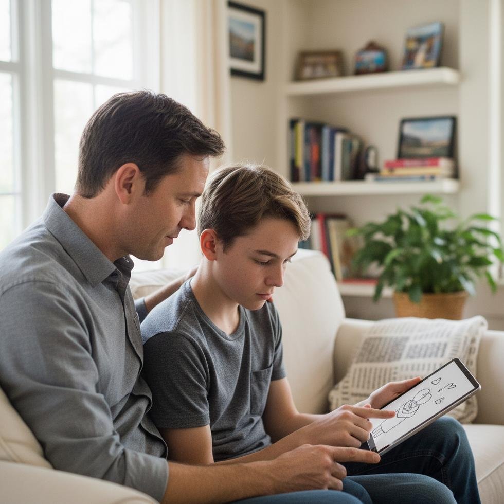 Teknolojik iletişim cihazı kullanan baba ve konuşamayan oğlu birlikte zaman geçiriyor