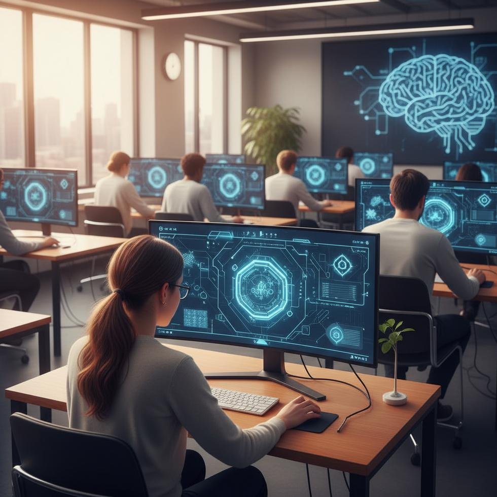 Sınavda yapay zeka tarafından hazırlanmış soruları yanıtlayan öğrenciler.