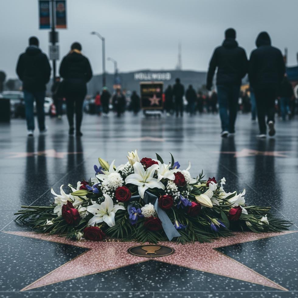 Hollywood yıldızlarından birinin üzerinde bırakılmış çiçeklerle yas atmosferi