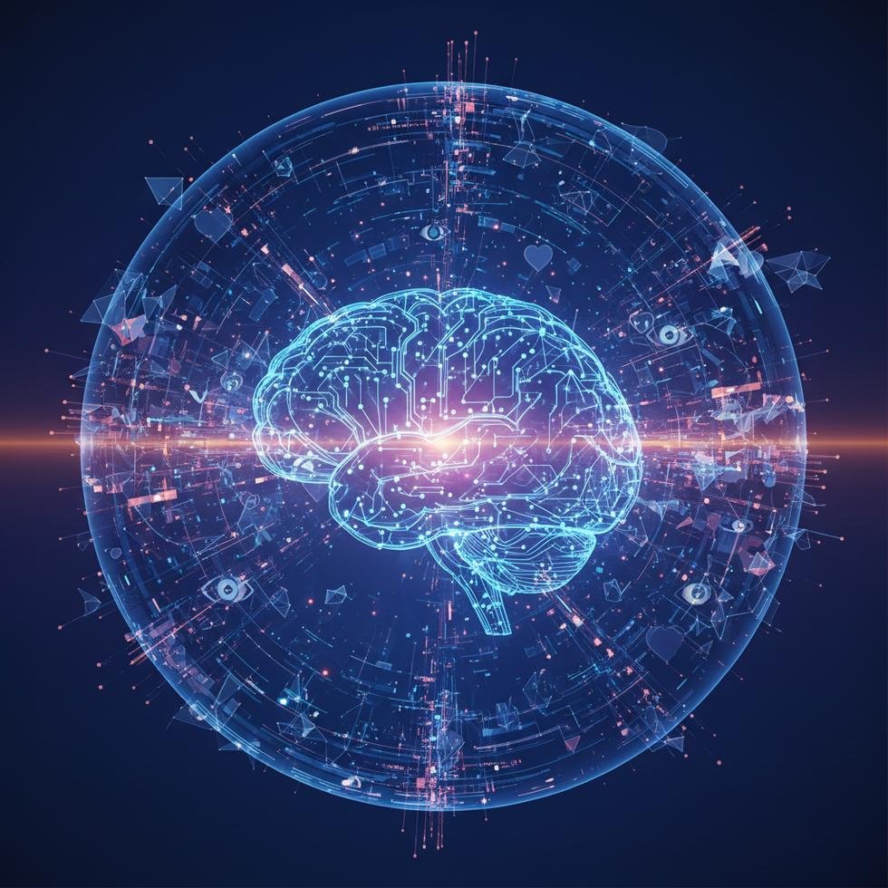 Dijital vicdan kavramını simgeleyen modern bir soyut görsel