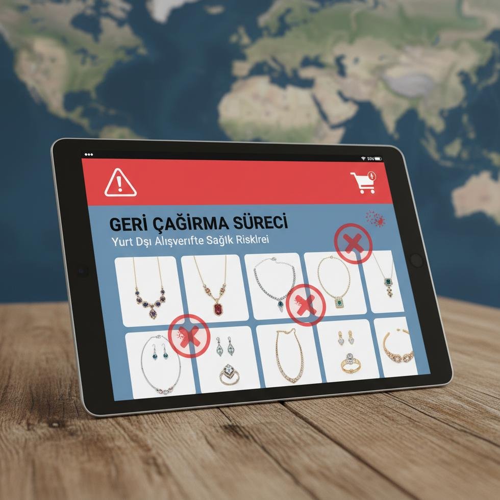 Temu online alışveriş sitesinde geri çağrılan takı ürünleriyle ilgili bir uyarı mesajı ekranı.