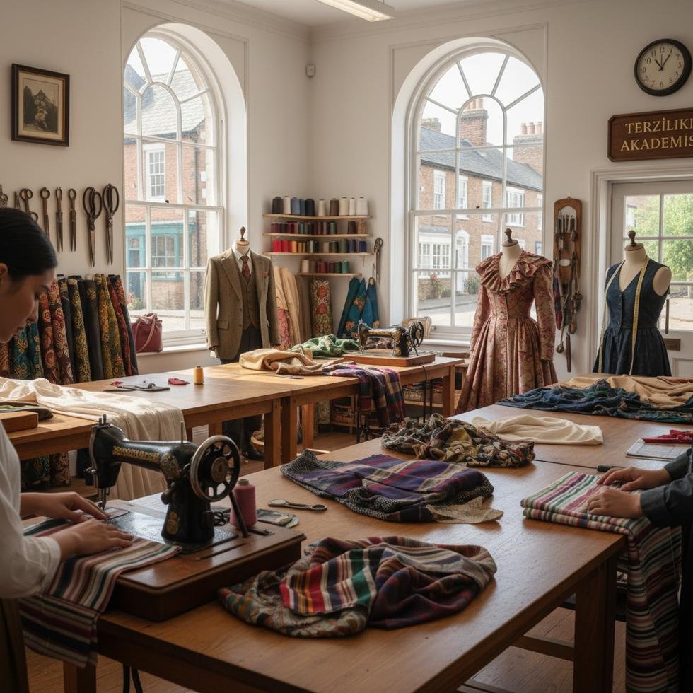 İngiltere'de terzilik kursunda eğitim gören öğrenciler