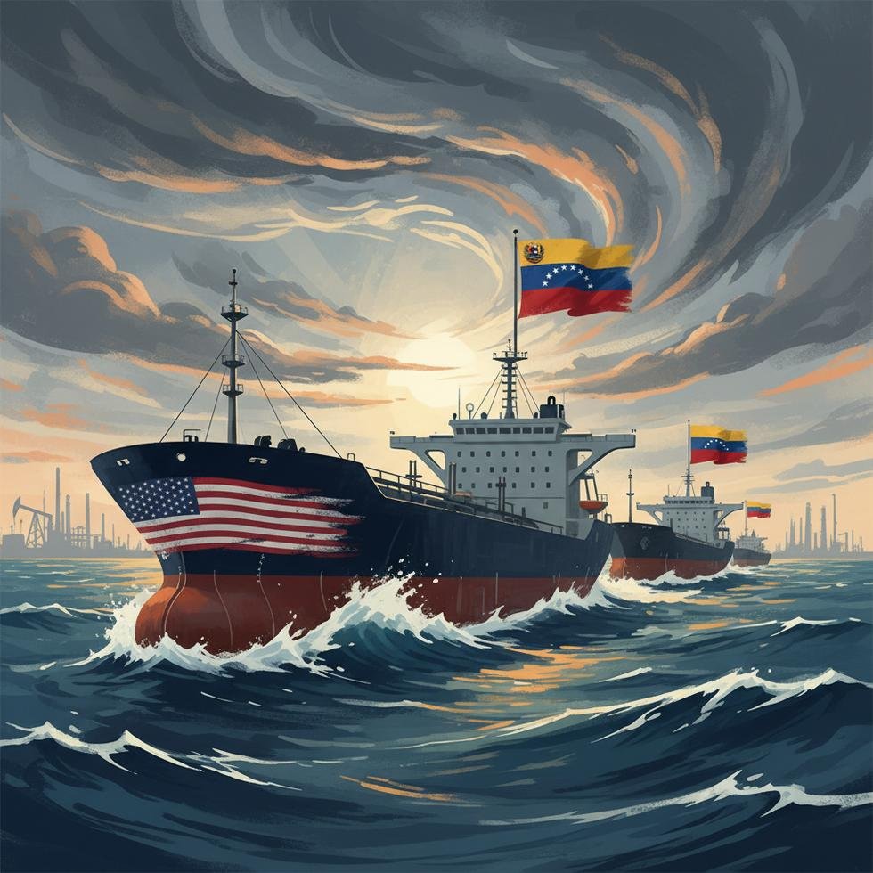 ABD ve Venezuela bayraklı petrol tankerleri okyanusta, politik kriz temasıyla