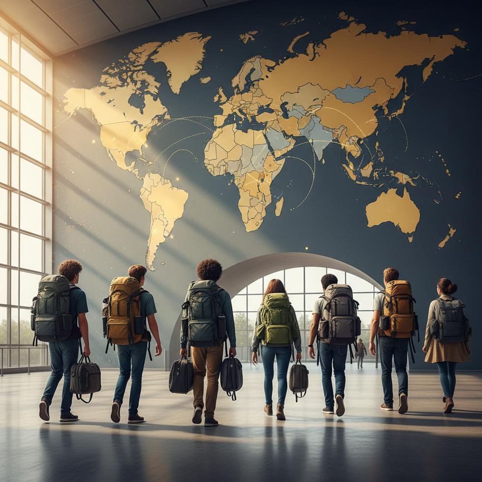 Havalimanında genç Türk gezginler vizesiz ülkelere çıkış yapmak için bekliyor