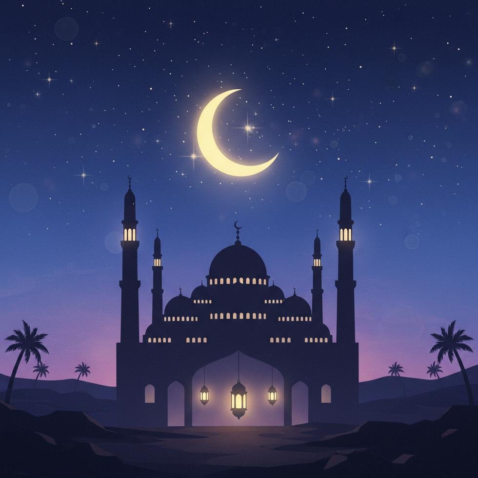 Berat Kandili ile ilgili gece manzarası ve cami silueti