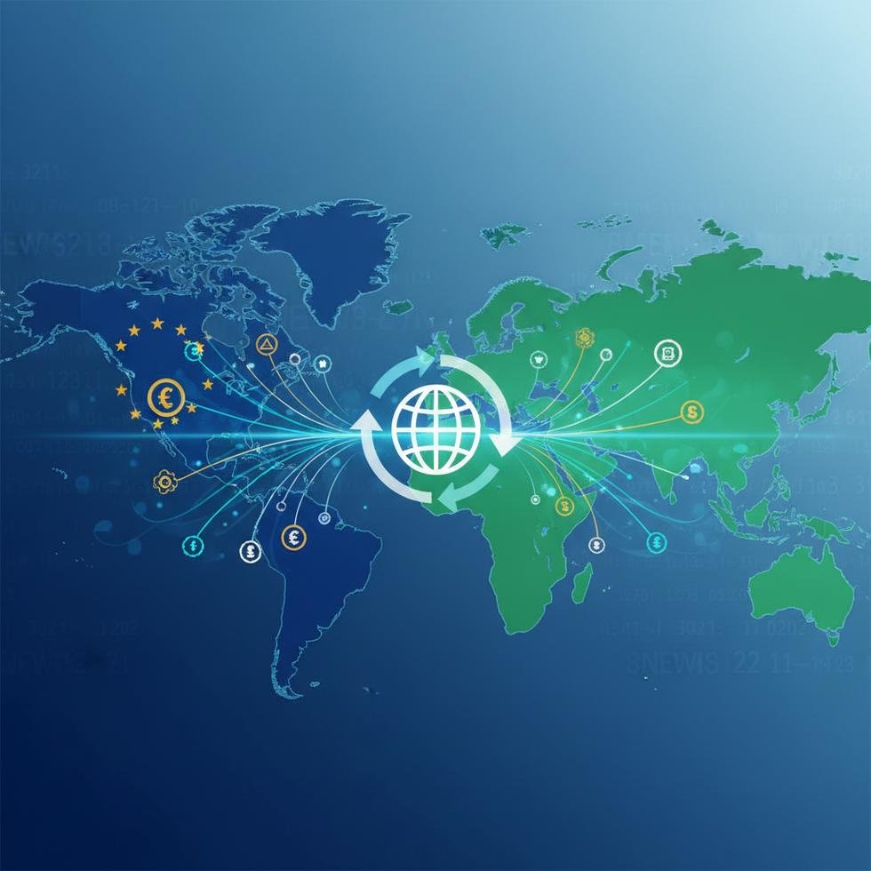 Avrupa Birliği ve Güney Amerika haritaları üzerinde ticaret bağlantıları