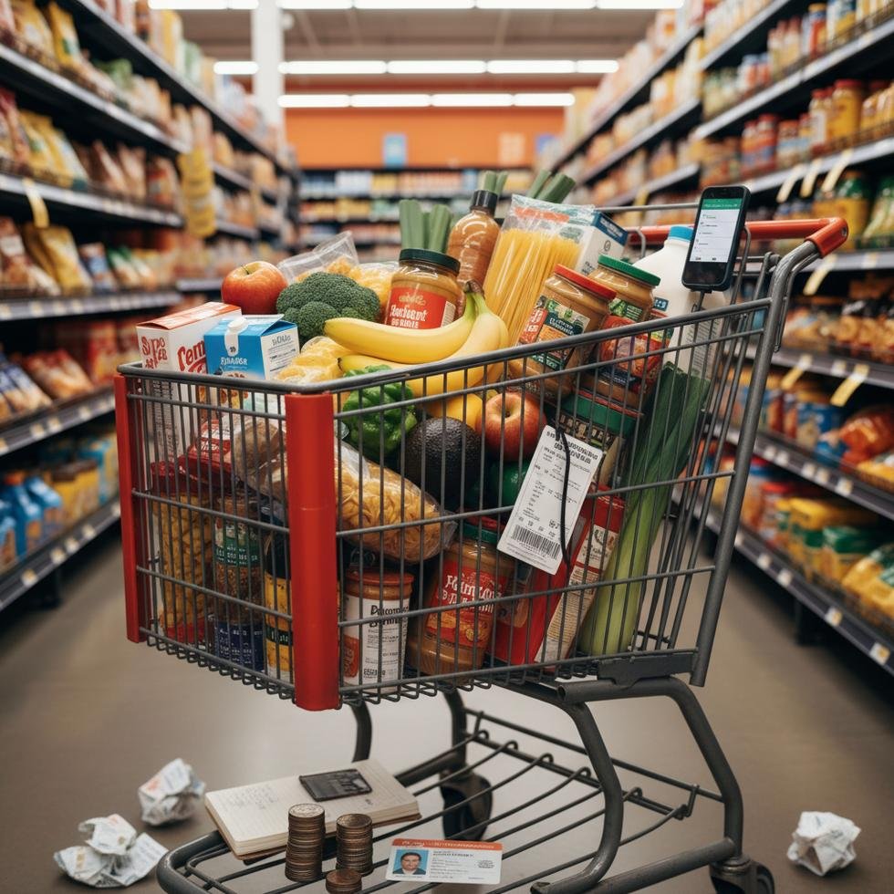 ABD market fiyatlarına ve öğrenci bütçesine dair tablo ve alışveriş görüntüsü