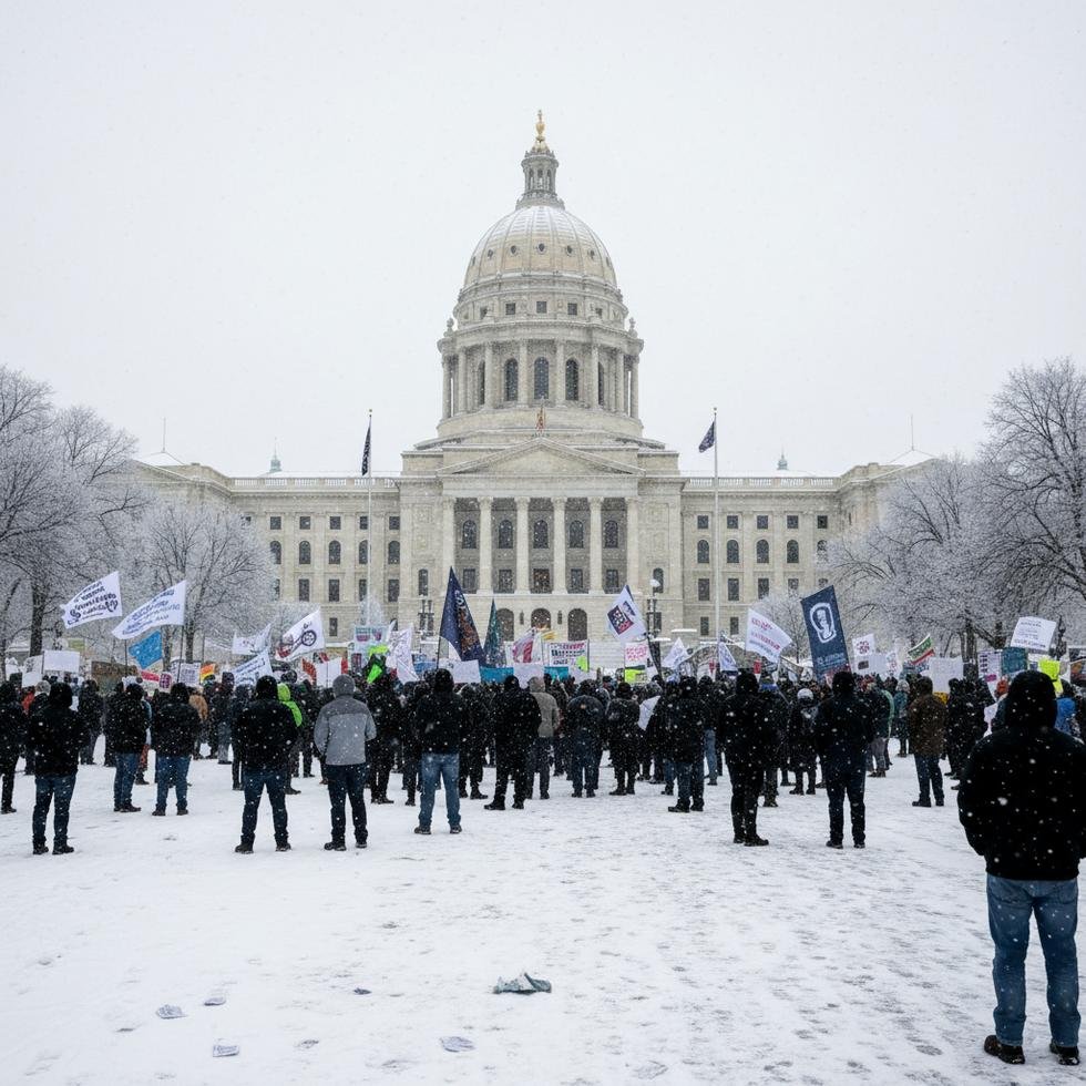 ABD eyalet meclisi önünde göçmenlik politikaları için gösteri yapan protestocular