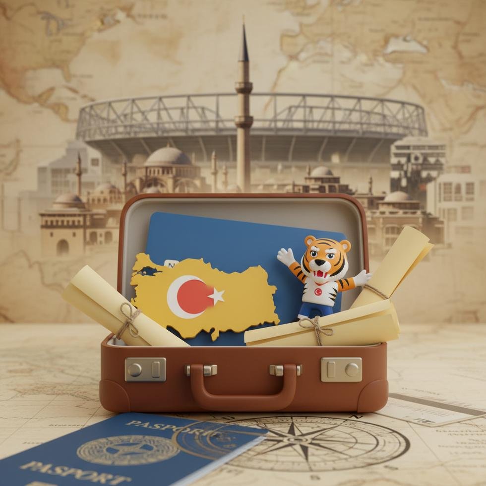 Hull City forması giymiş taraftarlar statta Türkiye bayrağı ile