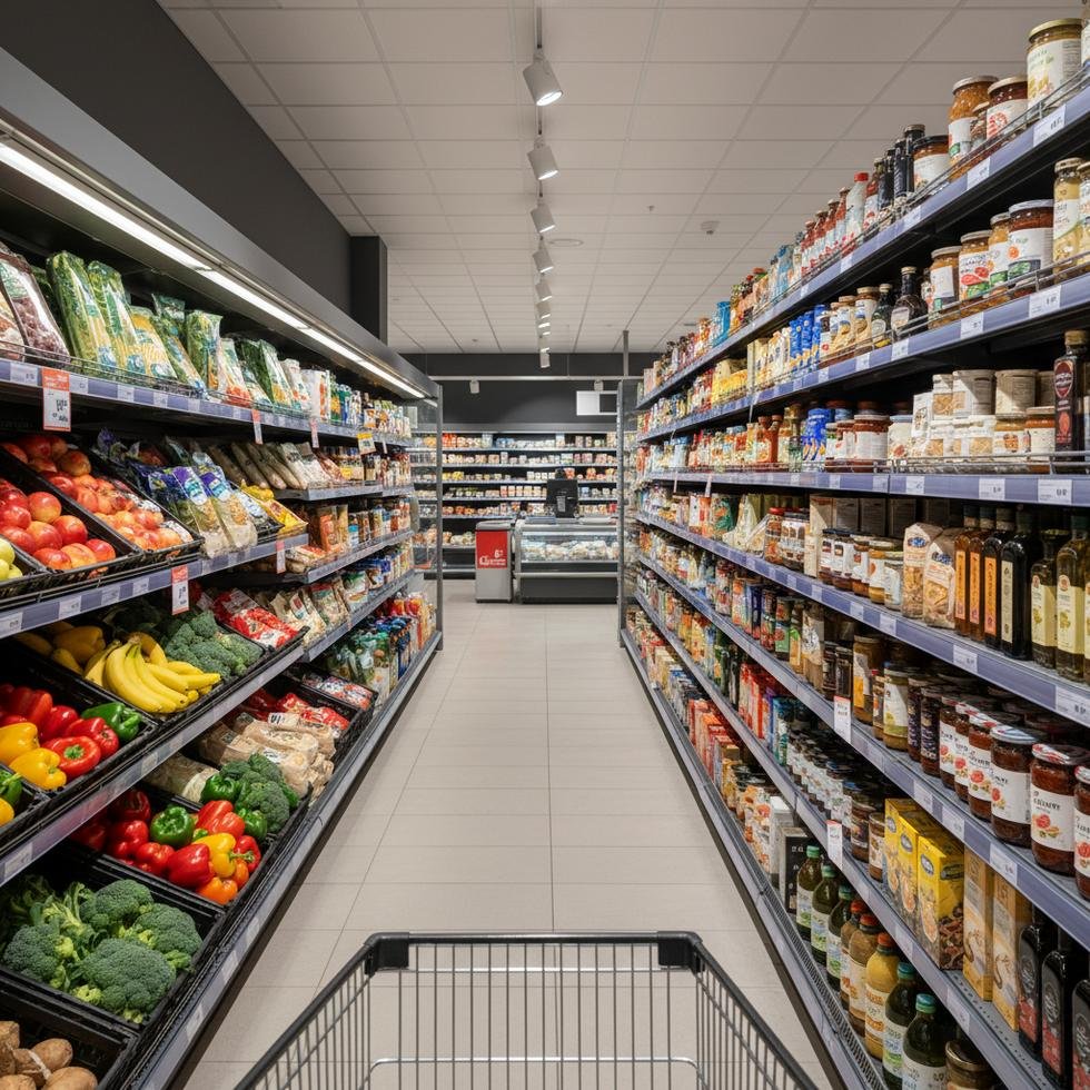 Almanya'da market alışverişi yapan insanlar