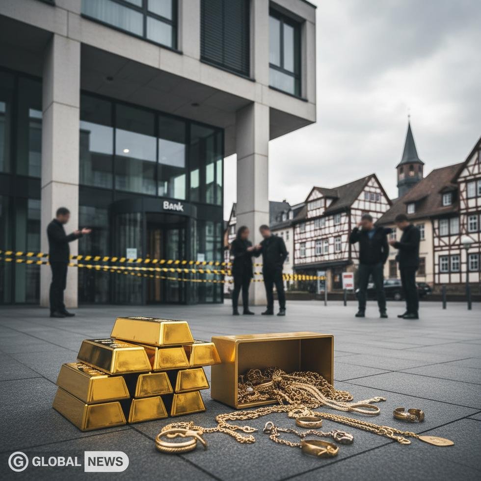 Almanya'da banka önünde toplanmış mağdur gurbetçiler ve polis şeridi