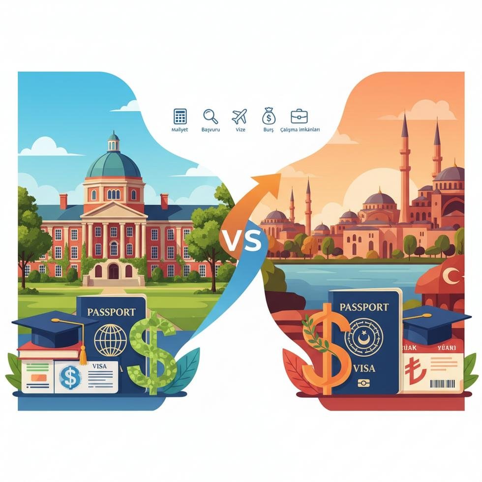 Amerika ve Türkiye üniversite eğitimi karşılaştırması görselleştirilmiş tablo