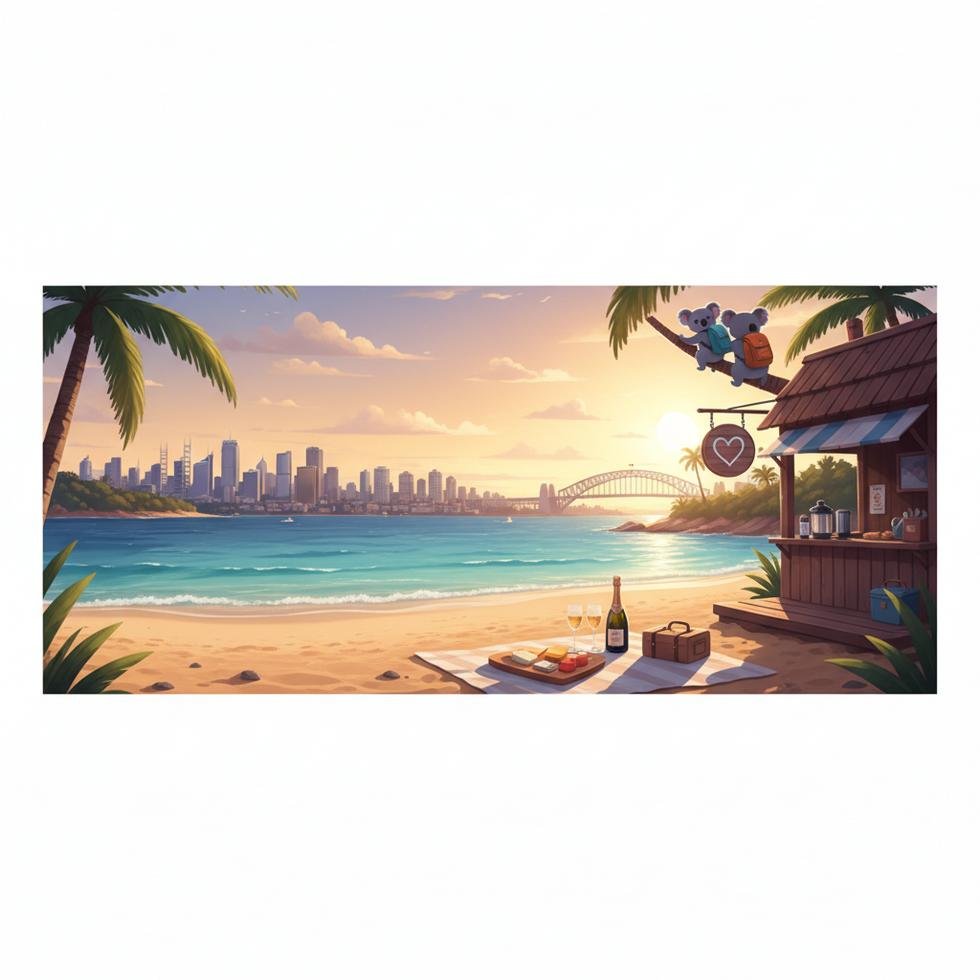 Sevgililer Günü'nde Avustralya sahilinde gün batımı pikniği yapan çift