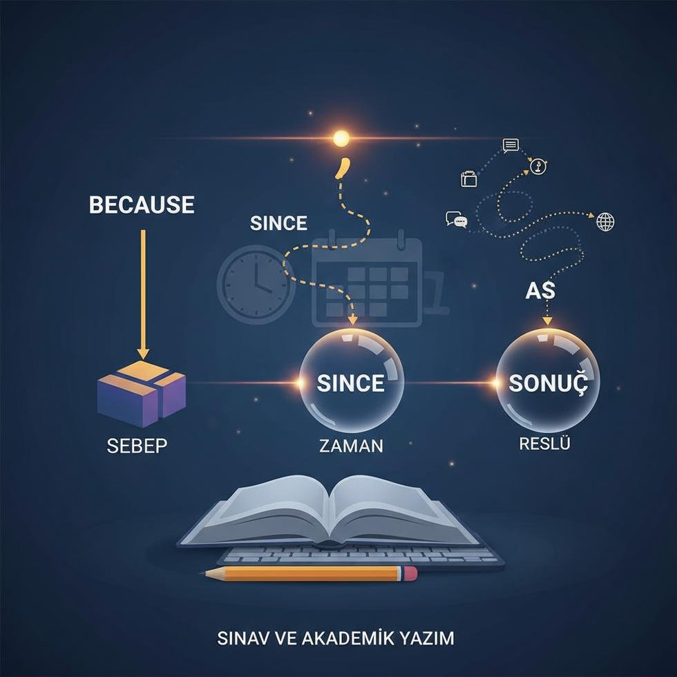 Because, since ve as bağlaçlarının kullanım farklarını gösteren tablo