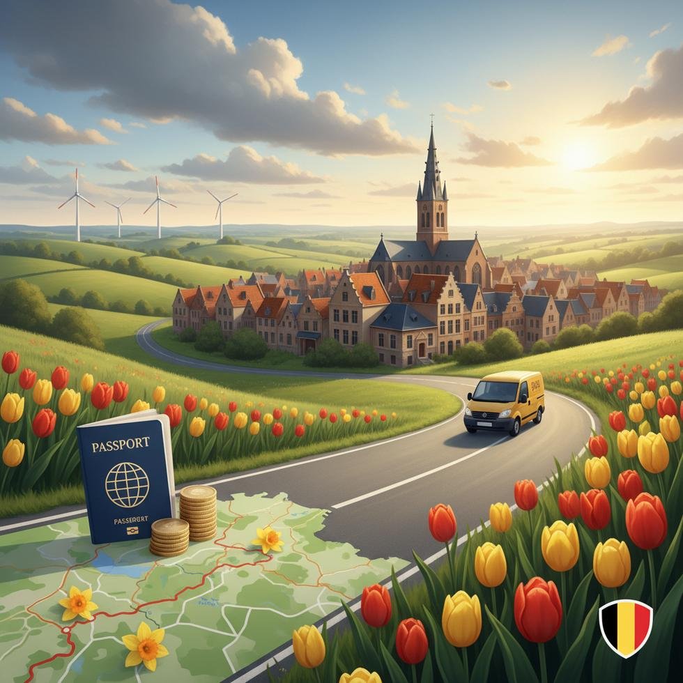 Belçika’da kurye olarak paket teslim eden bir kişi