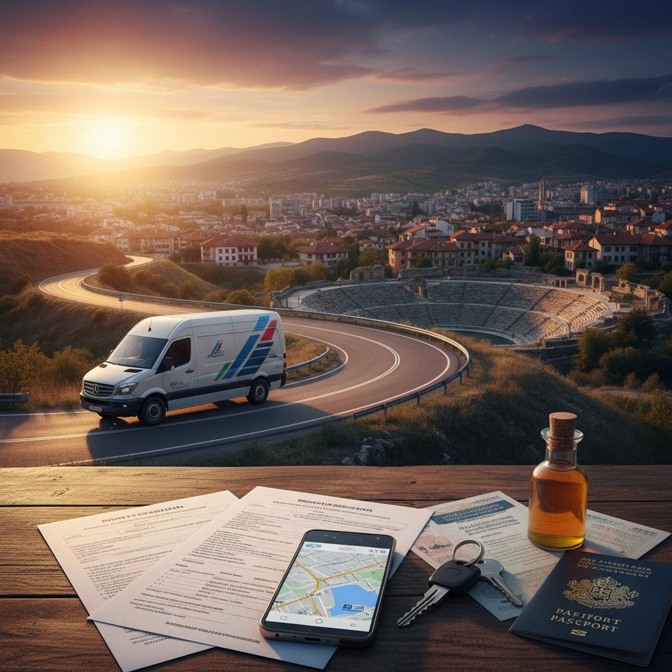 Bulgaristan’da çalışan bir kurye motosiklet üzerinde