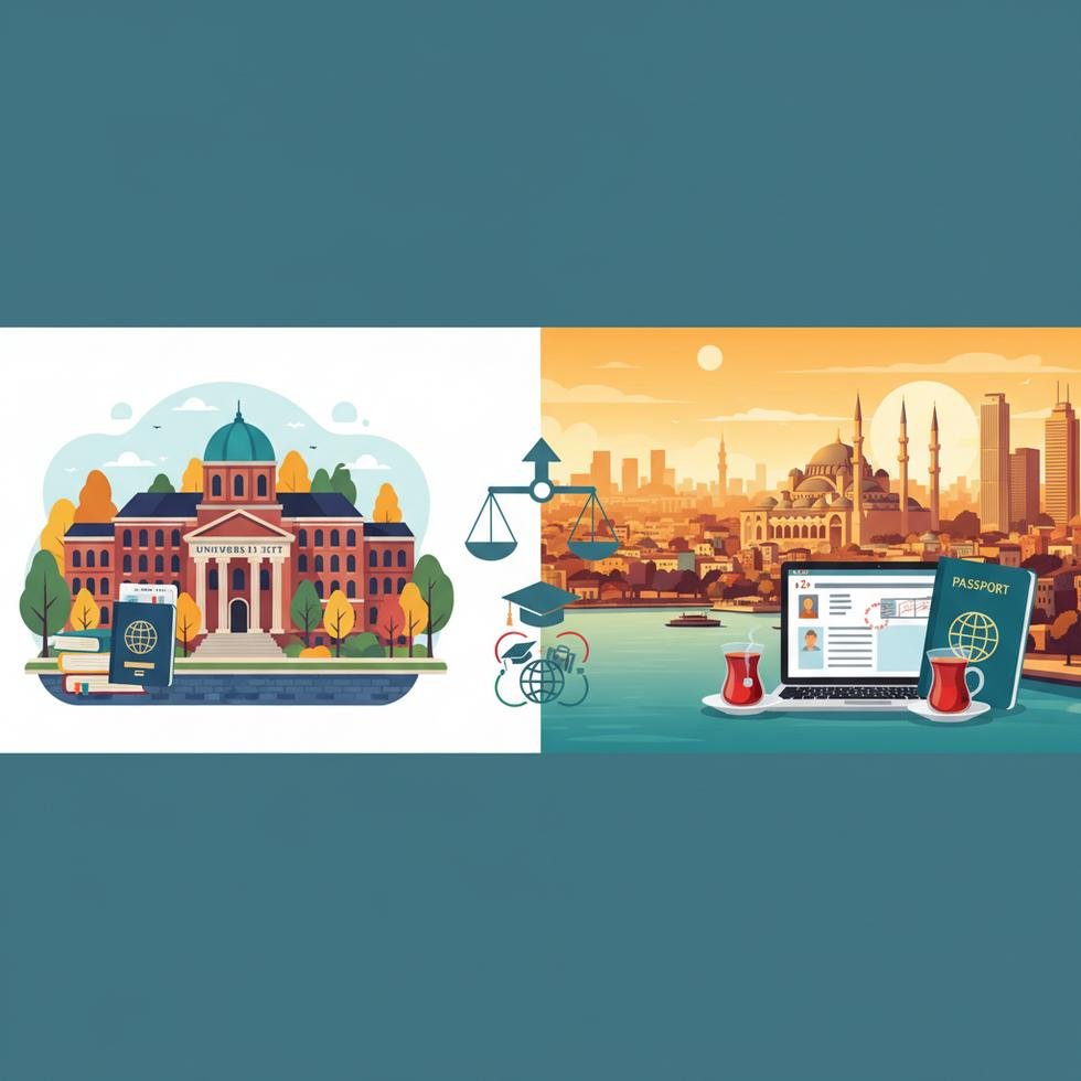 Bulgaristan ve Türkiye'yi gösteren bir harita üstüne eğitim ve yaşam ikonları