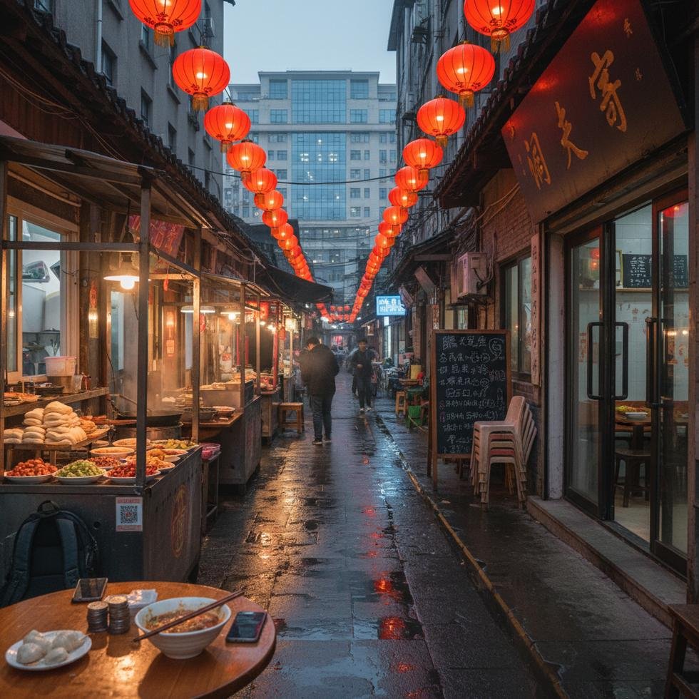 Çin'de restoranlarda yemek yiyen öğrenciler