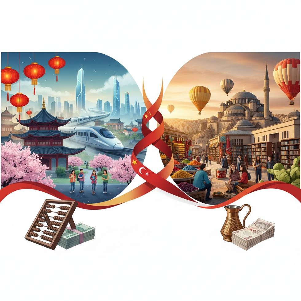 Çin ve Türkiye eğitim ve kültür farklarını temsil eden görsel