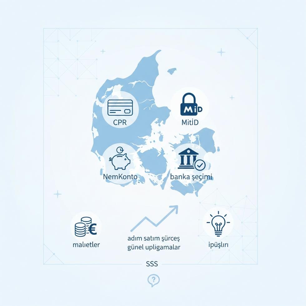 Danimarka'da banka hesabı açma sürecini gösteren tablo ve belgeler