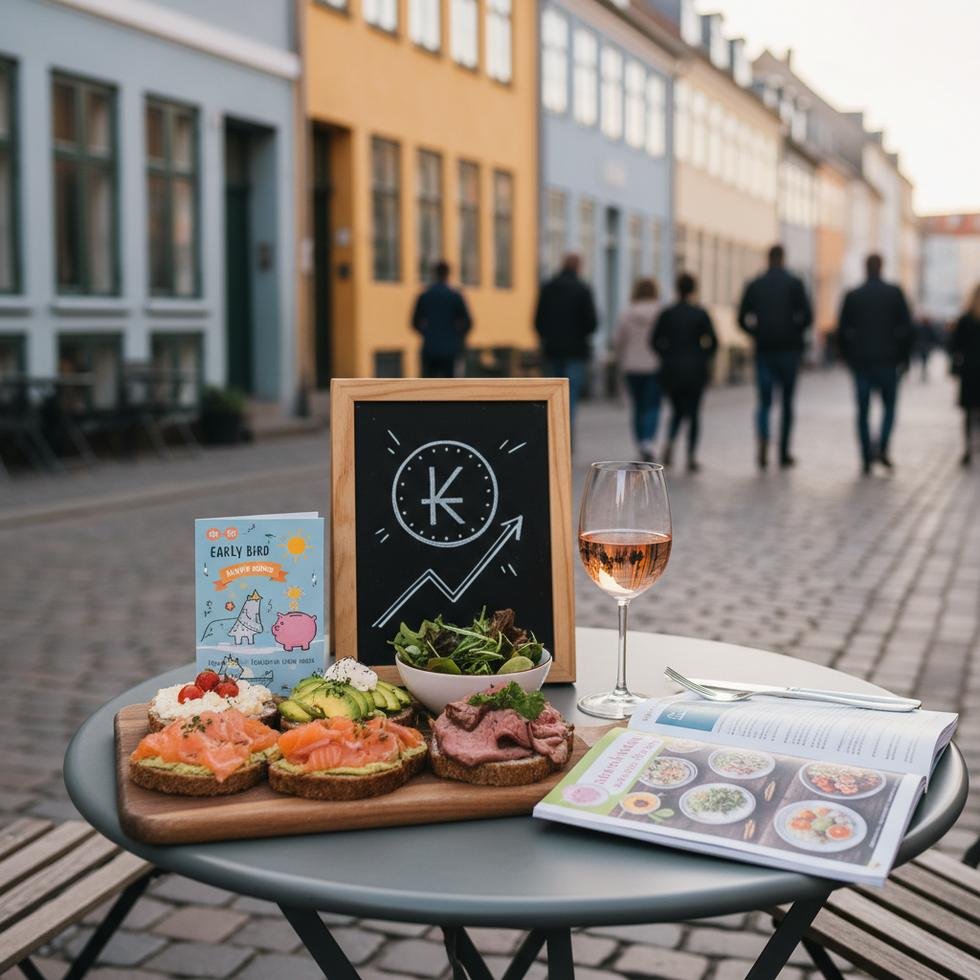 Danimarka'da dışarıda yemek masasında tipik öğünler