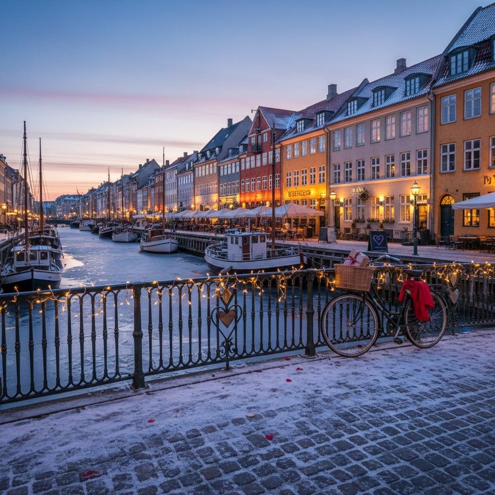 Kopenhag'da kanal turu yapan çift