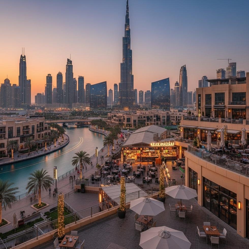 Dubai'de dışarıda yemek fiyatlarını gösteren restoran ve food court fotoğrafları