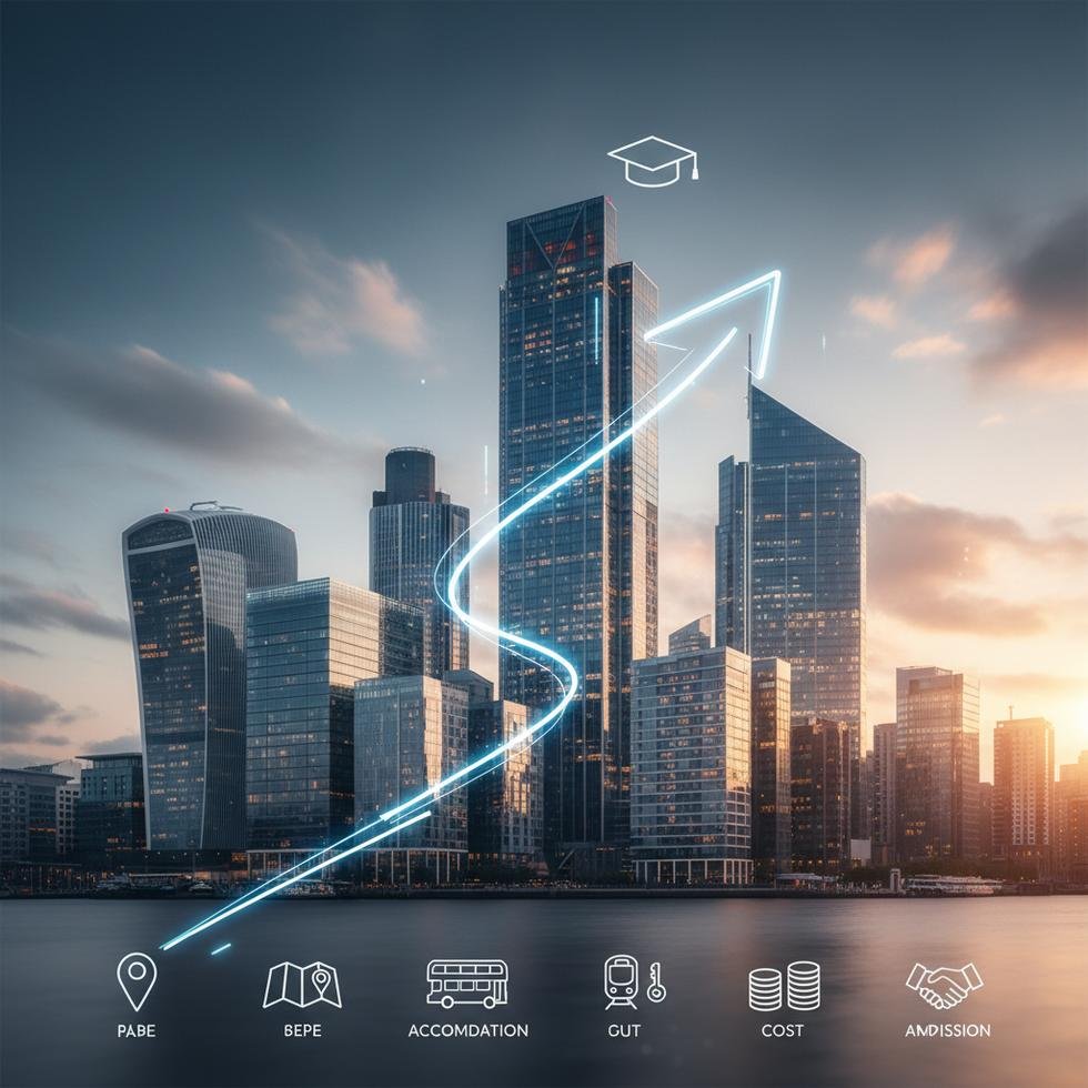 Canary Wharf'ta English Path kampüsü önünde duran yetişkin öğrenciler