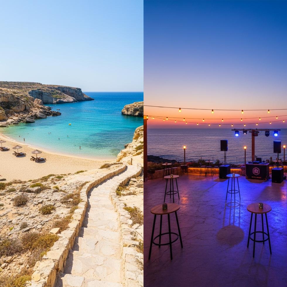 English Path Malta sosyal programında öğrenciler plajda vakit geçiriyor